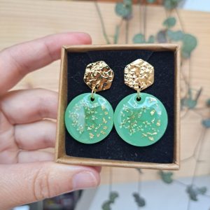 Boucles d’oreilles vertes/fleurs