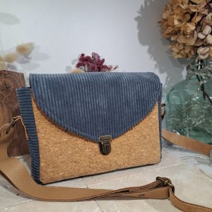 Sac en liège et velours bleu/gris
