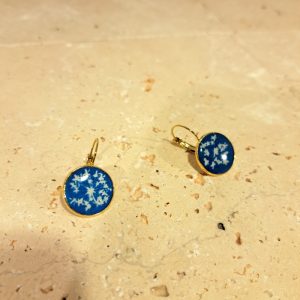 boucles d&rsquo;oreilles véritable cyanotype recouvert de résine