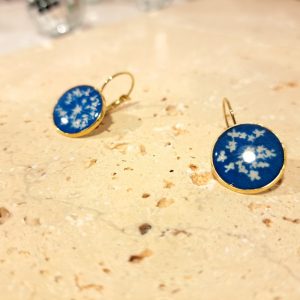 boucles d&rsquo;oreilles véritable cyanotype recouvert de résine