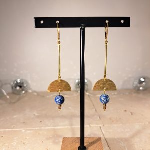 boucles d’oreilles en laiton avec perles 8mm en Régalite teintée bleu