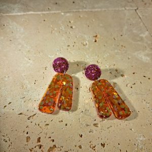 boucles d&rsquo;oreilles paillettes orange et rose