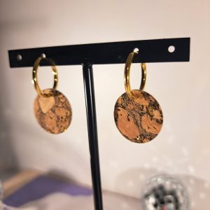 boucles d’oreilles rond cuir bleu et doré