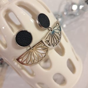 boucles d’oreilles rosaces acier inox et cuir noir