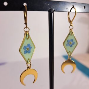 boucles d&rsquo;oreilles losange vert Myosotis