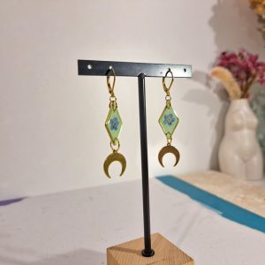 boucles d&rsquo;oreilles losange vert Myosotis