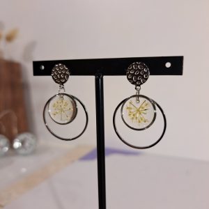 boucles d&rsquo;oreilles transparentes et fleurs