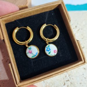 Créoles Porcelaine/mini fleurs