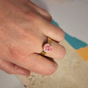 bague porcelaine fleur rose