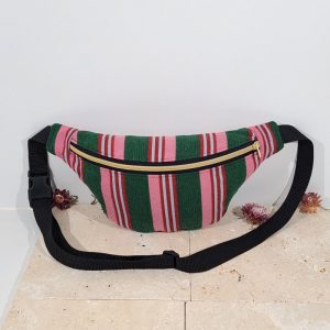 sac banane jacquard vert et rose