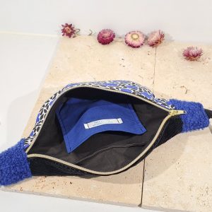 sac banane fleurs bleues et moumoute bleue