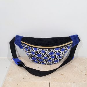 sac banane fleurs bleues et moumoute bleue