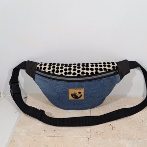 sac banane jean et pois noir en moumoute