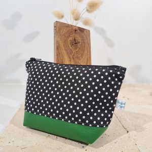 petite trousse pois noirs et vert