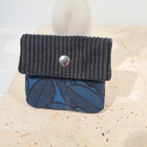 porte monnaie feuilles bleues velours noir